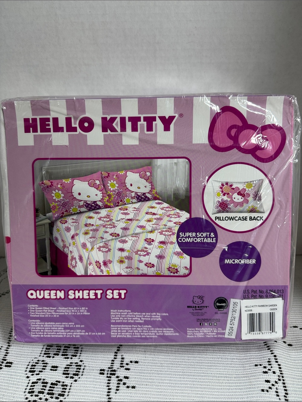 Hello Kitty Queen Size Bed Sheet Set Floral Rainbow Garden Flowers Bees